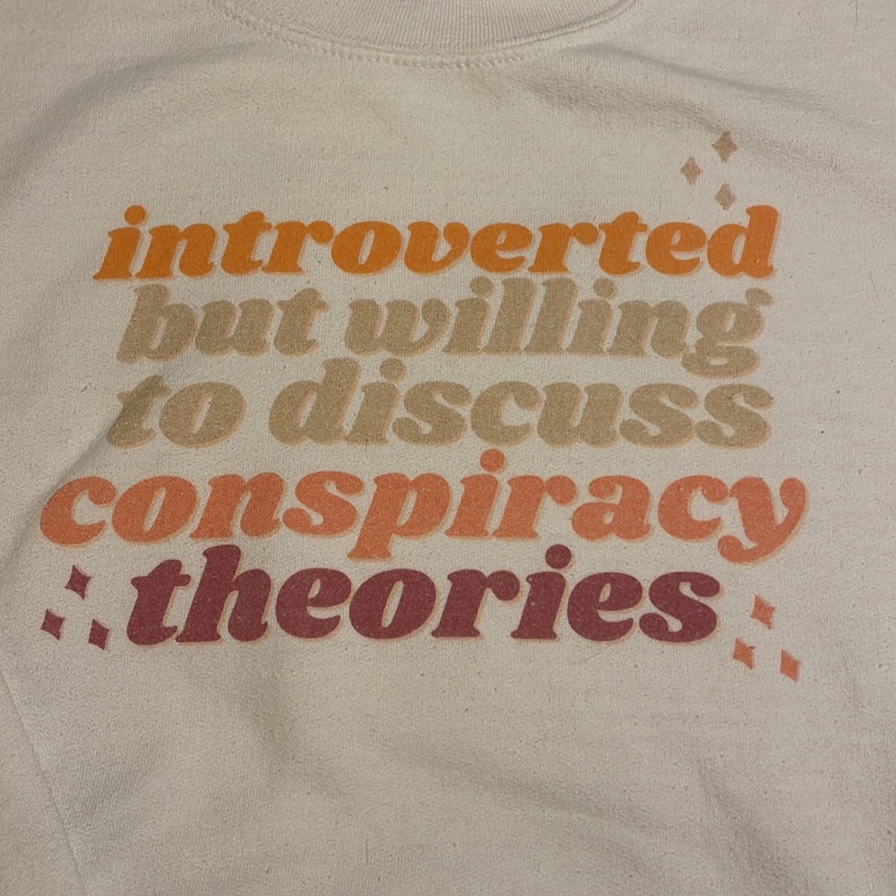 White Graphic Crewneck Sweatshirt - Introverted Conspiracy Theories - Picture 5 of 6